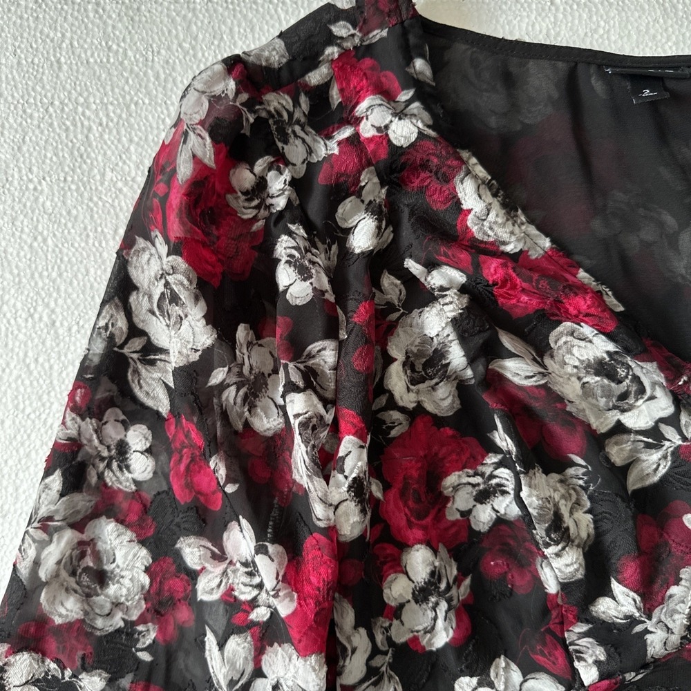 Torrid Womens Floral‎ Fairy Grunge Babydoll Top Size 2 Black Witchy Artsy Sheer - Picture 6 of 7